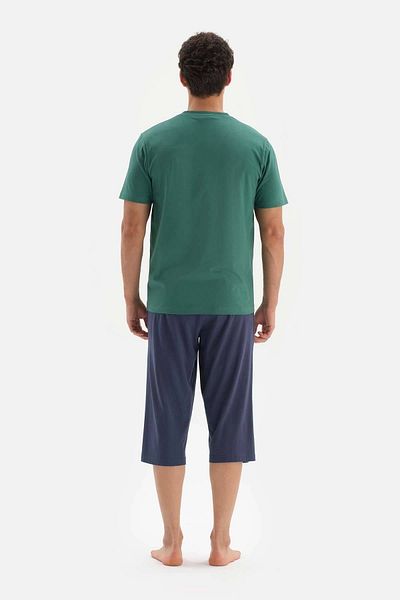 Dagi Khakifarbenes Capri-Strickpyjama-Set mit V-Ausschnitt
