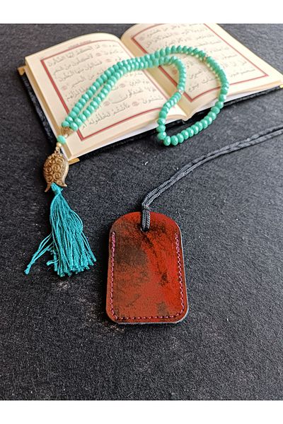 ViP GiFT Kayi Quadrilateral Cevşen Prayer Pendant Amulet Genuine Leather Shiny Patterned