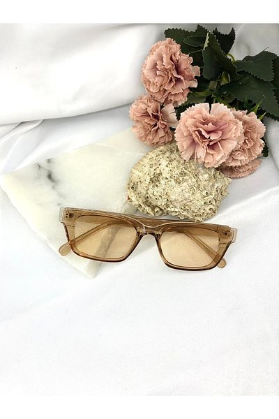 Di Caprio Elira Rectangle Retro Transparent Light Brown Women's Sunglasses