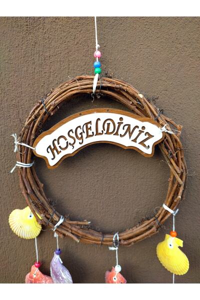 Antioch Art And Design Dev Boy 80 Cm Ağaç Dalından Deniz Kabuklu Hoşgeldiniz Kapı Süsü Duvar Süsü Ev Dekor Hediyelik Eşya