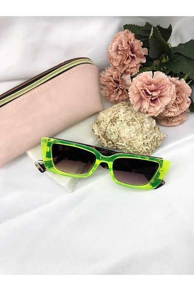 Di Caprio Andora Rectangle Vintage Design Green Women's Sunglasses