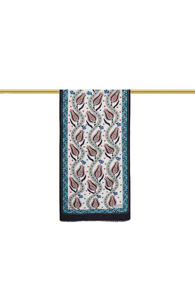 Bursa İpek Navy Blue Turquoise Row Tulip Voile Silk Scarf