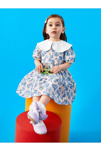 LC Waikiki Bebe Collar Short Sleeve Patterned Baby Girl Dress