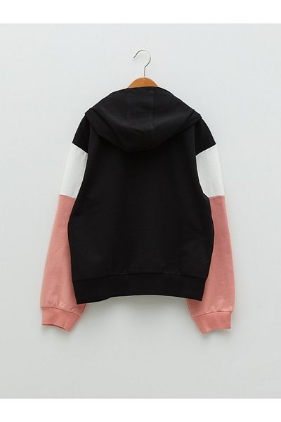 LC Waikiki Hooded Color Blocked Long Sleeve Girl's Zippered Sweatshirt