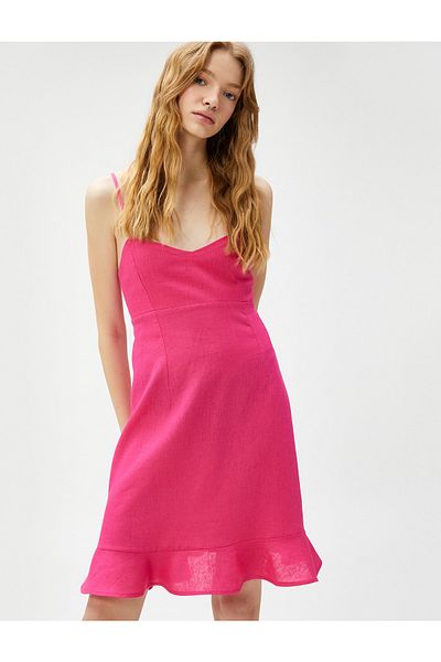 Koton Minikleid aus Viskose-Leinen-Mischgewebe mit Rüschen und Trägern