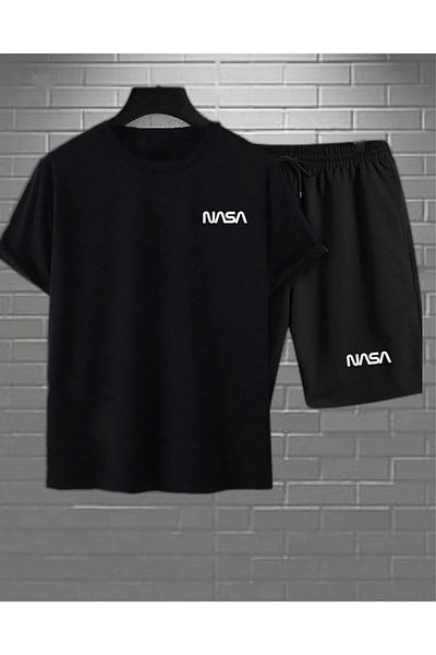 MODA23 Unisex 2-Piece Nasa Shorts T-shirt Set Black Set