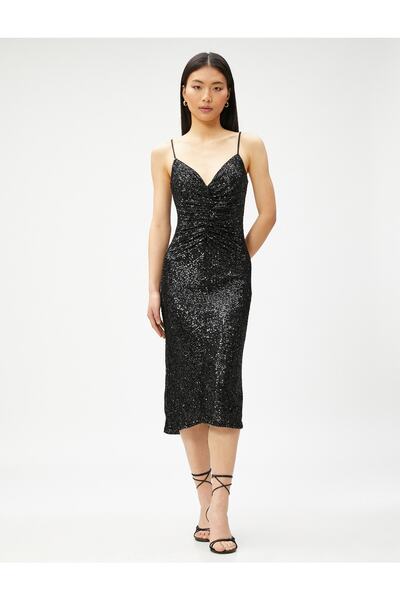 Koton Βραδινό φόρεμα με παγιέτες Μίντι μήκους ντραπέ