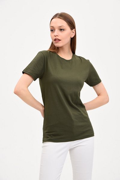 GENIUS STORE Khakifarbenes Rundhals-T-Shirt für Damen - Basismodell