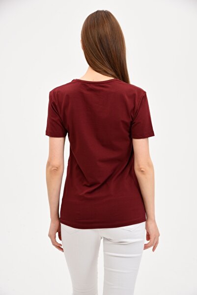 GENIUS STORE Basic-T-Shirt für Damen in Weinrot mit V-Ausschnitt