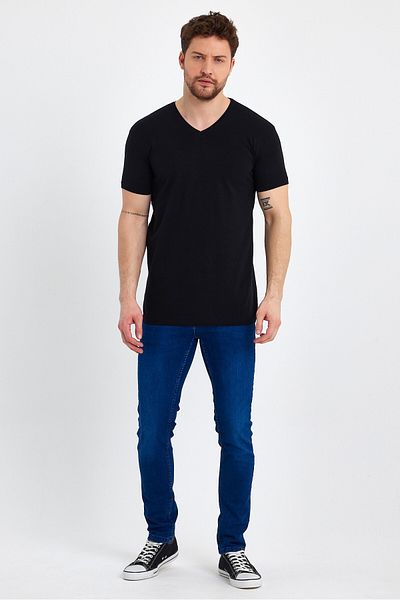 GENIUS STORE Schwarzes Basic-T-Shirt für Herren mit V-Ausschnitt