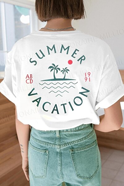 MOONBULL Μπλουζάκι με στάμπα σε υπερμεγέθη Λευκό Summer Vacation Back