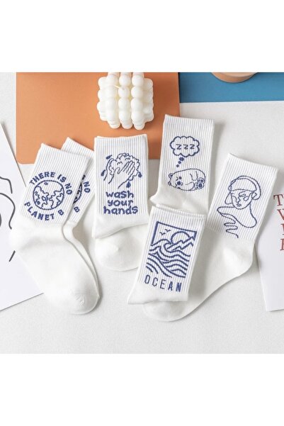 footmania Γυναικείες λευκές γραπτές κάλτσες κολλεγίου Σετ 5 ζευγαριών