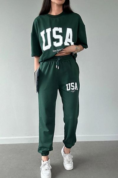 Keywest Plus Size USA New York City Printed Oversize Summer Top and Bottom Tracksuit Set