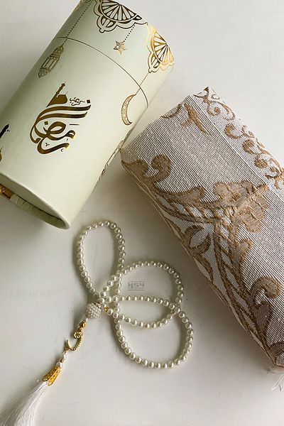 MSY SABIROĞULLARI Gift Ramadan Patterned Prayer Rug Prayer Beads Set
