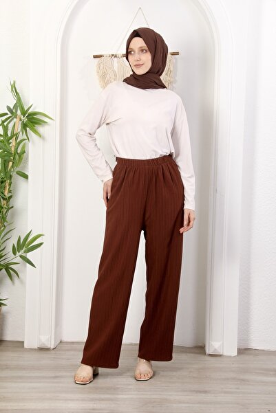 Space Fashion Elastic Waist Skirt Trousers Summer Comfortable Wide Seersucker Fabric