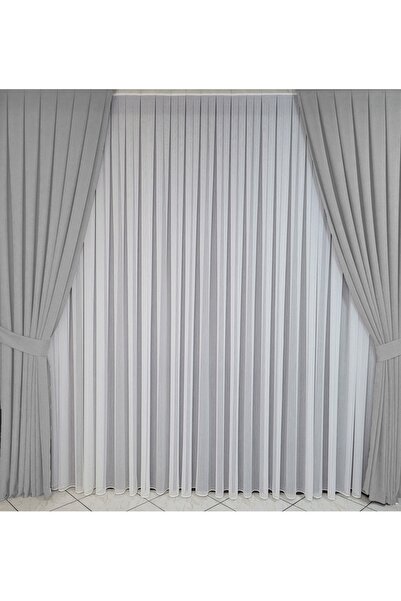Yuka Diamond Double Wing Light Gray Velvet Textured Medium Pleated Plain Island Background Curtain Plain 90 X 260