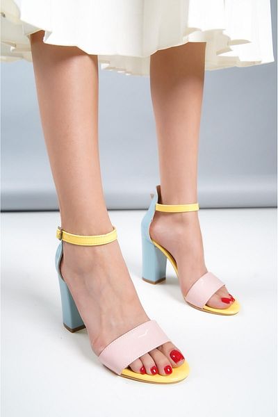DURUNUN BUTİĞİ Rebe Multicolored Leather Daily Use Heeled Sandals