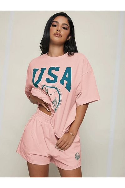 Keywest USA Basketball Printed Oversize Summer Top and Bottom T-shirt Shorts Set