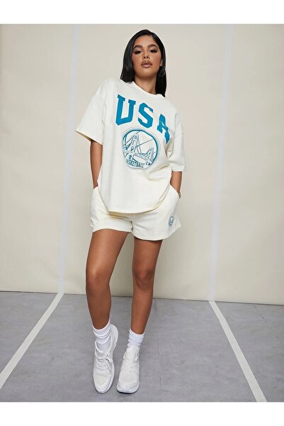 Keywest USA Basketball Printed Oversize Summer Top and Bottom T-shirt Shorts Set