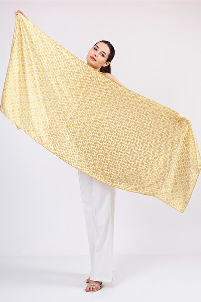 Nomads Felt Pure Silk Scarf| Light Yellow| Selçuklu Vectorel Star Pattern