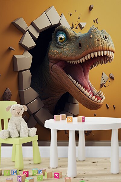 Dekoros Tek Parça 3d Duvar Parçalayan Vahşi Dinozor Poster Çocuk Odası Duvar ...