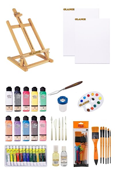 GLANCE Artdeco 140 ml Akrilik Boya Fanart 12x12 ml Yağlı Boya Seti 35x50 Tuva...