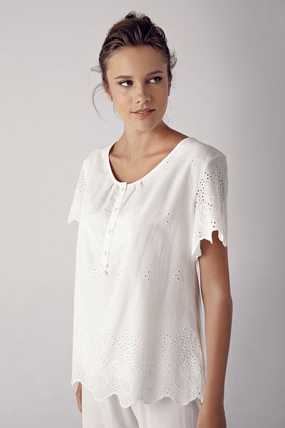 Artış Ecru Cotton Voile Maternity Pajamas Set-10215