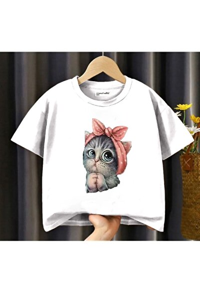 Machetta Dječja slatka mašna mačka Štampano Oversize kroj Djeca T-shirt