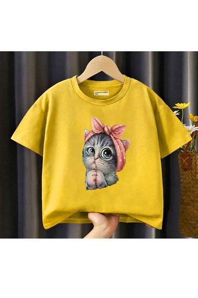 Machetta Tricou pentru copii oversize cu imprimeu Sweet Bow Cat