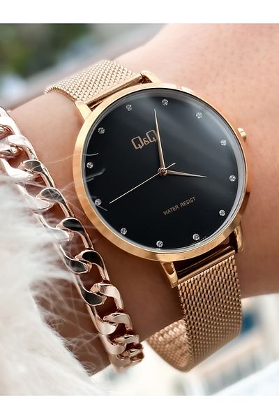 Q&Q Steel Strap, Waterproof, Rose Color Women's Wristwatch + bracelet