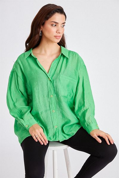 Suzi butik Cămașă verde oversize, cu umăr degajat, pentru femei