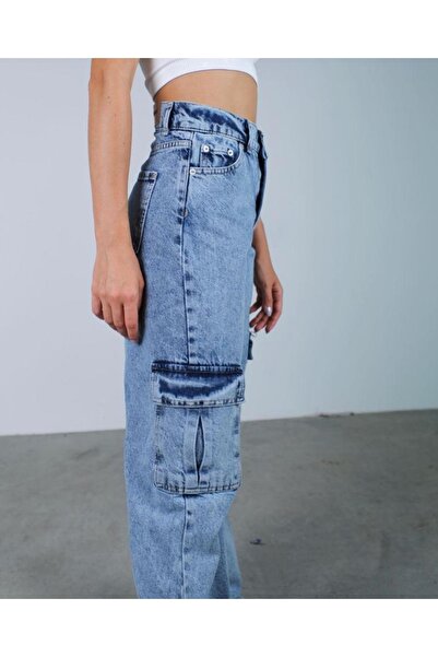 LAMİRAMOOD Pantaloni cargo pentru femei, cu spălare pe zăpadă, cu talie înaltă, cu picioare late, Palazzo Jerry