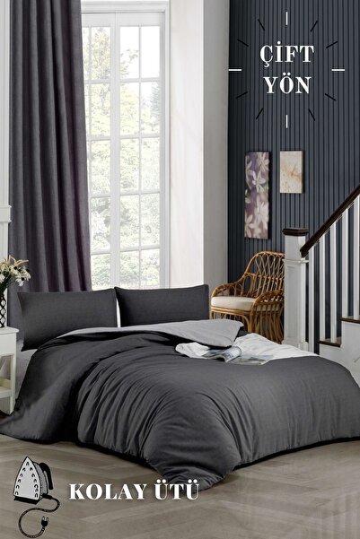 Easy Iron-160x200-double Duvet Cover Set(GREY ELASTIC SHEET QUILT cover Y. cover) Anthracite