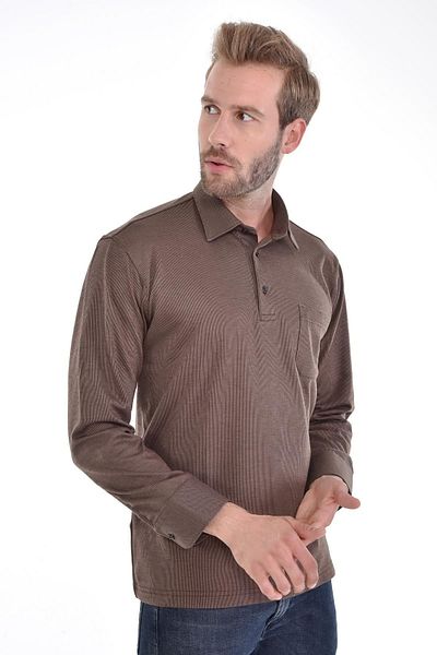 Çizgi Triko Ανδρικό πουκάμισο με γιακά μανίκι φούτερ με μανσέτα