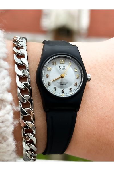 Q&Q Brand Black Silicone Band Small Case Numeral Wristwatch + Bracelet