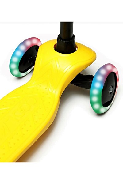 Furkan Toys Kaliteli Sarı Çocuk Scooter Star Led Işıklı 3 Tekerlekli Yükseklik Ayarlı Dragon Scooter