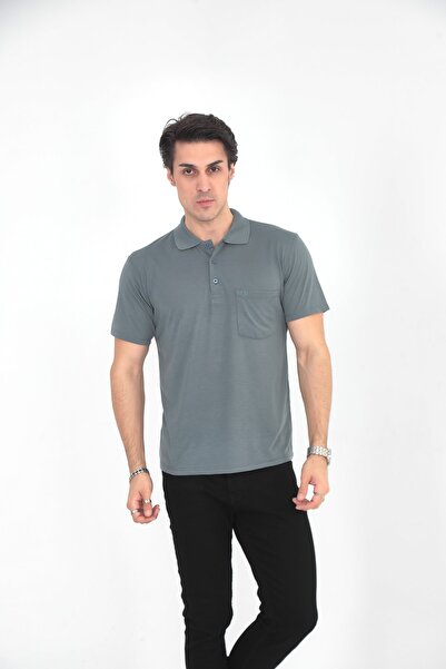 KMKkombin Baba Büyük Beden Düz Renk Tişört Polo Yaka Cepli