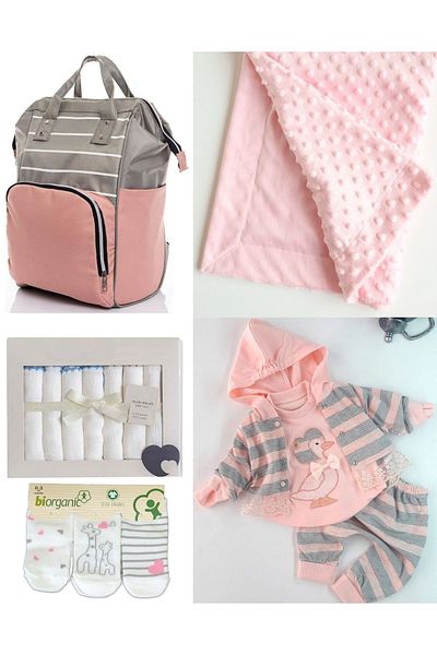 Sahra 5 Pieces Cute Animals Baby Bag and Birth Set (bag, hospital Exit, blanket, handkerchief, socks)