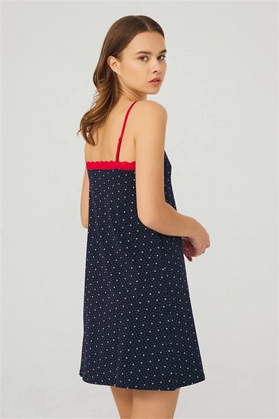 Cottonhill Cămașă de noapte pentru femei din bumbac cu bretele subțiri cu model albastru bleumarin