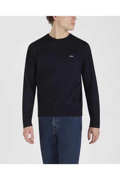 PAUL&SHARK Men's Blue Crew Neck Long Sleeve Wool Logo Sweater - C0P1094-050