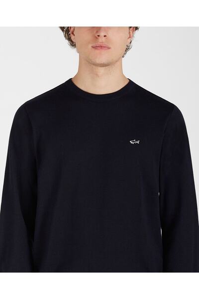 PAUL&SHARK Men's Blue Crew Neck Long Sleeve Wool Logo Sweater - C0P1094-050