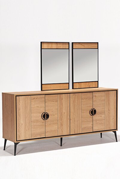 Modalife Megan 4 Kapaklı Aynalı Konsol - Meşe