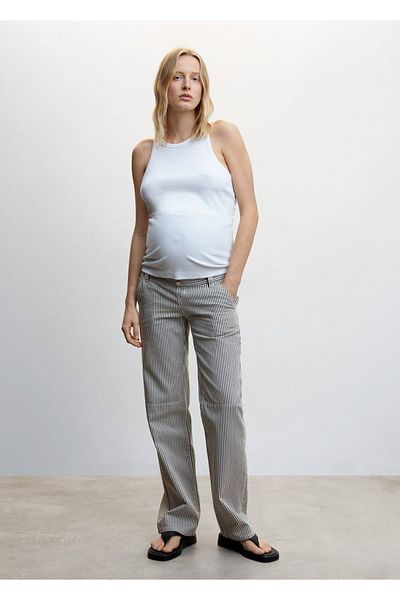 MANGO Woman Striped Maternity Cargo Jeans