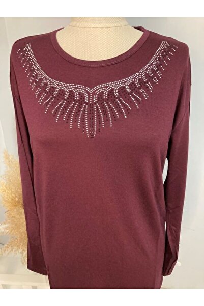 NAZ GİYİM Kadın Yakası Taş Işlemeli Kristal Likralı Anne Penye