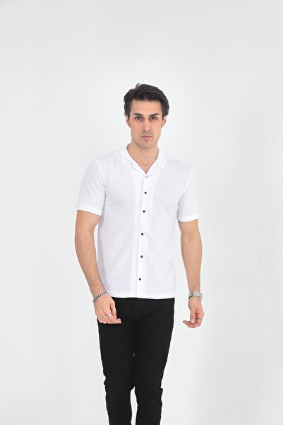 KMKkombin Young Men's Honeycomb Fabric Seersucker Pattern Shirt