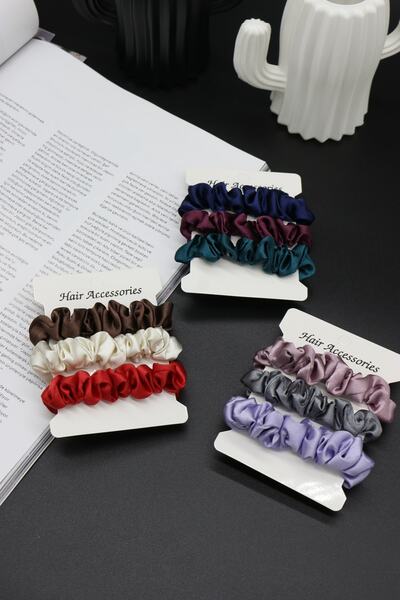 ALYESKA Karışık Renkli Ince Saten Simit Toka 3 Adet