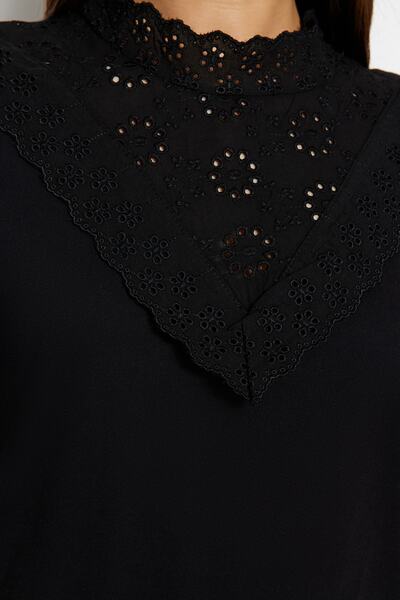 Trendyol Collection Μαύρο κεντημένο γιακά βασικό κανονικό/κανονικό βαμβακερό πλεκτό μπλούζα TWOSS23BZ00879