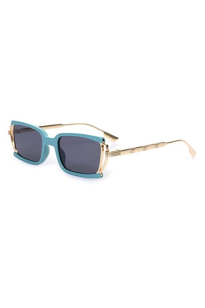 TomyHelf Turquoise Frame Black Glass Metal Gold Handle Rectangular Women's Sunglasses