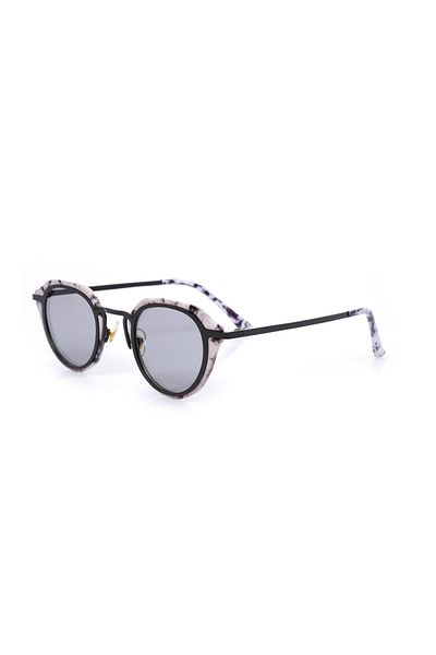 TomyHelf Uv400 Protected Patterned Frame Black Glass Oval Women's Sunglasses