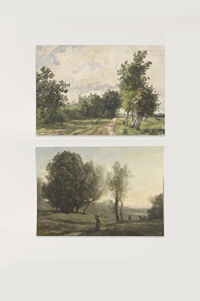 HOME DEKORİSTA Vintage 2'li Manzara Poster, Galeri Duvarı, Sanatsal Baskı